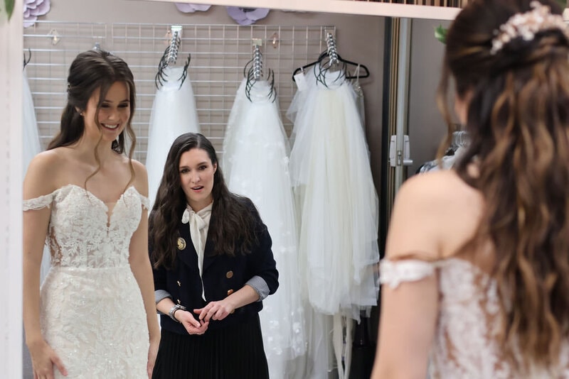 Bride and guests during VIP bridal experience — exclusive wedding dress shopping in Minnesota