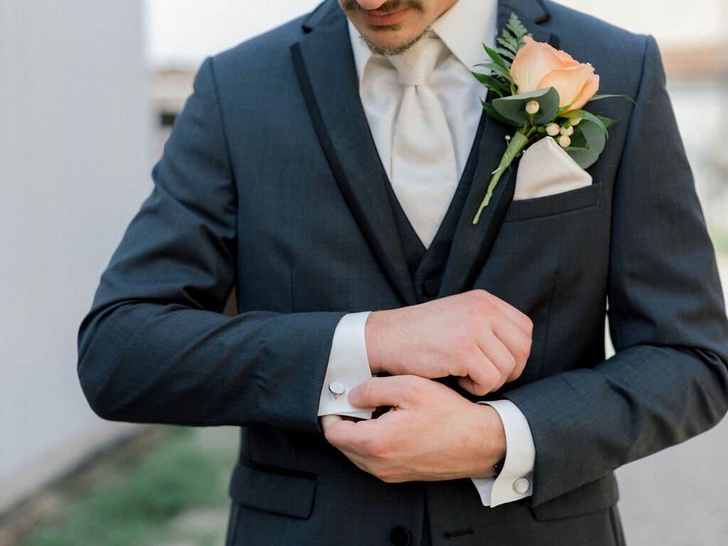 Groom in men's formal attire for wedding — Bridal Aisle Boutique, Minnesota